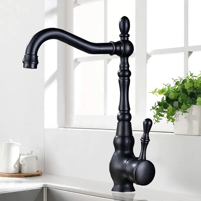 kitchen Water Tap Oil Rubbed Bronze Deck Mounted Single Handle Kitchen Sink Faucets Hot Cold Water Mixer Tap