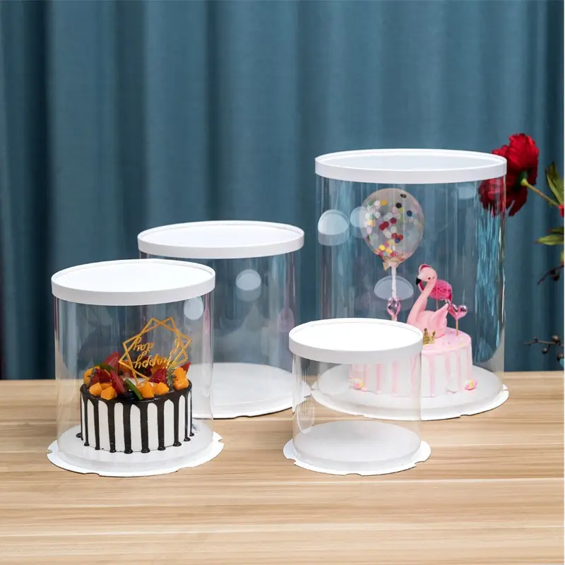Doll Dust proof Flower Storage Transparent Black PET Plastic Round Tall Decorative Storage Cake Box