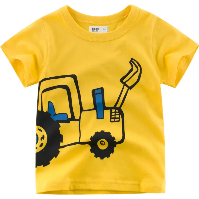 Ausgefallene Kinder T-Shirt mit Auto Design gelben runden Kragen heißen Stil