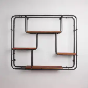 Étagère murale créative en bois et métal de style loft rustique, organisateur de rangement en forme d'échelle, décoration florale, étagère flottante en bois pour la chambre à coucher, la cuisine - Product Image 3