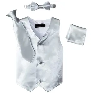 Little Boys' Satin 1 Piece Vest Set Boys Suits Formal Blazer Wedding Party Black Suit