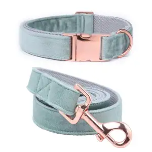 <span class=keywords><strong>Collar</strong></span> de terciopelo suave y cómodo para perro, collares ajustables para mascotas con hebilla de metal de oro rosa y correa a juego - Product Image 1