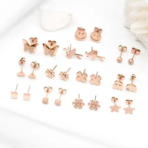 14K Real Gold Wire Shaped Stainless Steel Earrings Women Jewelry Wholesale