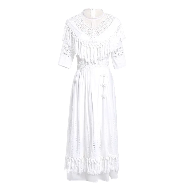 Vestido blanco de manga corta para mujer joven, nuevo diseño, alta calidad, marca personalizada, Color liso