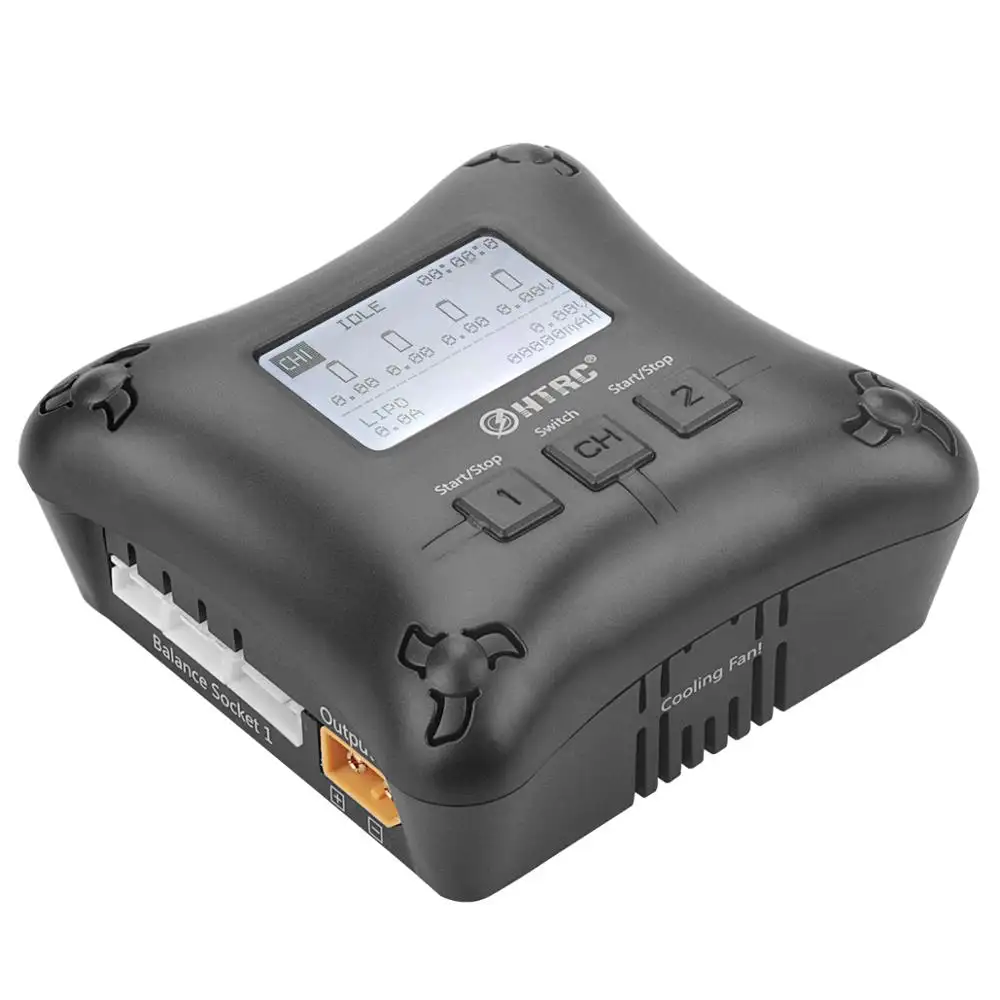 2S-4S Lipo Battery Charger HTRC H4AC DUO 20W × 2 2A × 2 Mini Portable Dual Port RC ChargerためLipo Battery