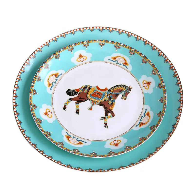Royal vintage porcelain dinner plates ceramic dinnerware horse plates tea cup set