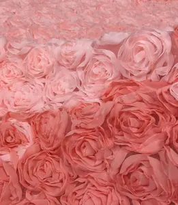 lace product type heavy 3d chiffon ribbon rose flowers lace embroidered tulle fabric for dress clothing, in stock