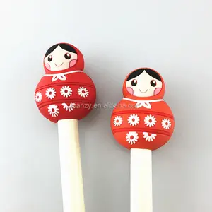 Promotional gifts Custom design soft PVC plastic cartoon pencil topper 3d doll ball pen toppers