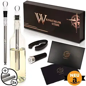 Le Flair Premium Wine Cooler Set - 2 Stainless Steel Wine Chiller Sticks with magnetic box, wine aerator, stopper, foil cutter