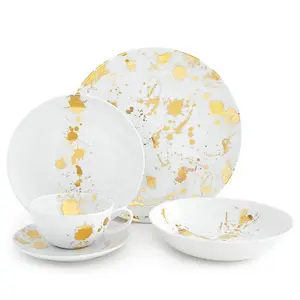 Vendita all'ingrosso di fantasia oro intervallare roun targa personalizzata turco da tavola in ceramica set