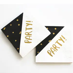 20 pcs 1/4 fold creative paper party napkins Black and White Napkins With Gold Foil Stamping