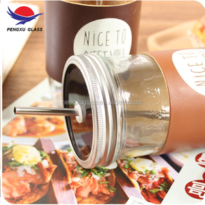 Borrar 8 oz de <span class=keywords><strong>vidrio</strong></span> de boca ancha cónica Mason Jar con hermético de tapa de Metal con paja - Product Image 5
