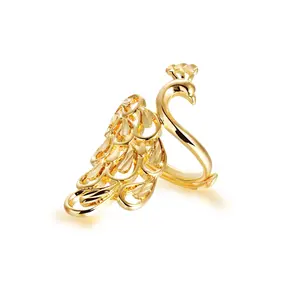 重量轻的黄金首饰女士女性镀铜金孔雀戒指