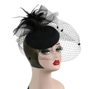 로얄 웨딩 Deryby 파티 Fascinators 메쉬 꽃 깃털 Fascinators 여성 Pillbox 모자