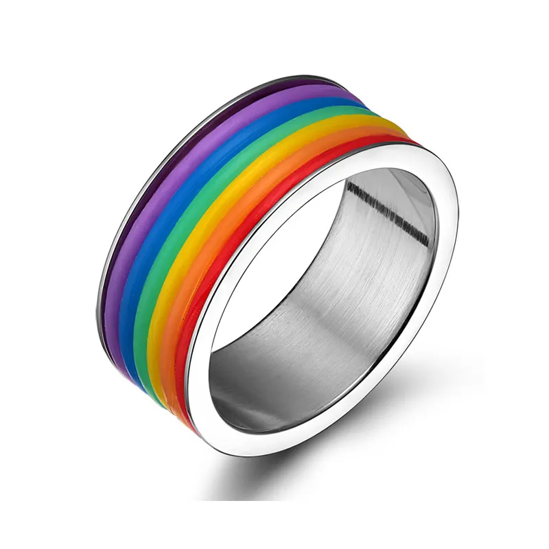 9mm Arco Iris orgullo banda anillo de joyería de caucho de lesbiana gay anillo