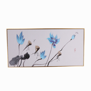 Chinois antique minimaliste <span class=keywords><strong>peinture</strong></span> été lotus étang paysage nature morte Peintures Chinoises Cadres 3D Art Mural - Product Image 4