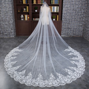 फैशन Crinoline ब्राइडल लंबी पर्दा लक्जरी चार शैलियों शादी फूल अलंकृत Tulle घूंघट - Product Image 3