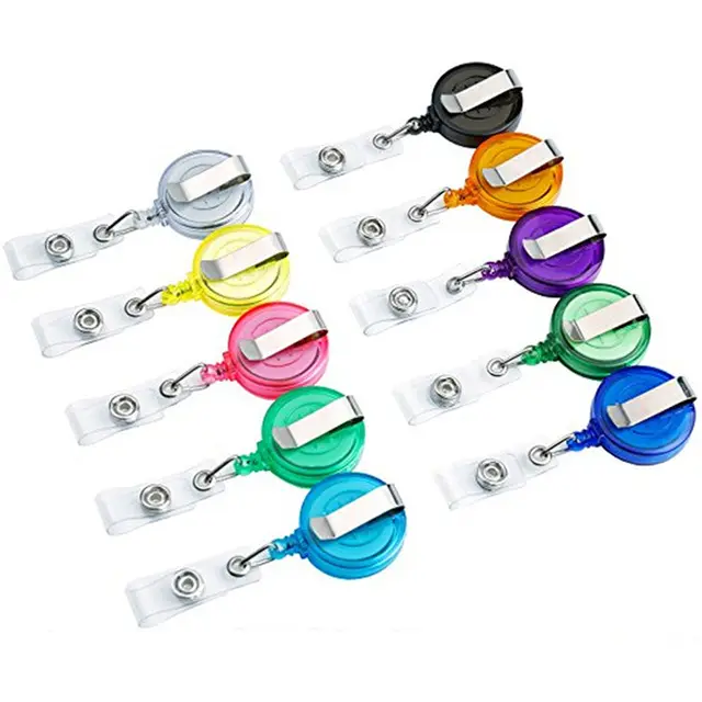 Z646 ID Card Badge Holder Reels with Clip Name Reel Round Office School Supplies Retractable Lanyard Badge Holder