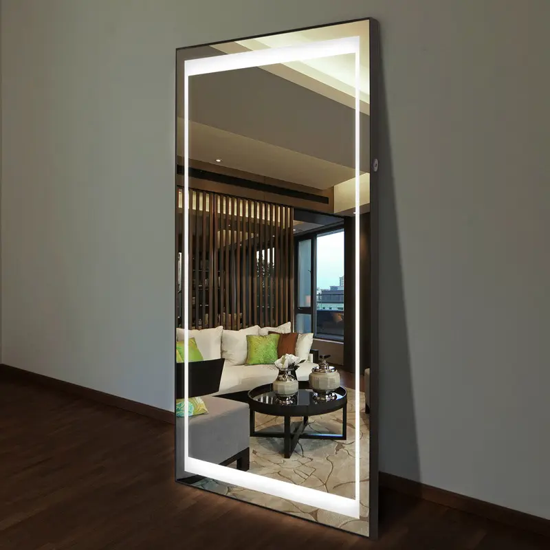 Cermin Rias Lantai Besar LED Grosir Cermin Berdiri Panjang Penuh Cermin Miring Led Dekorasi Dinding
