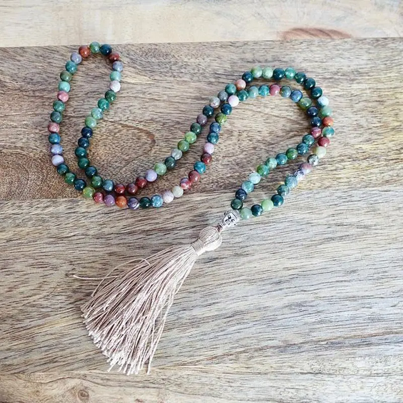 ST0542 Natuursteen Kralen Ketting 108 Kralen Indian Agaat Mala Ketting 6 Mm Meditatie Kralen Handgemaakte Kwastje Ketting