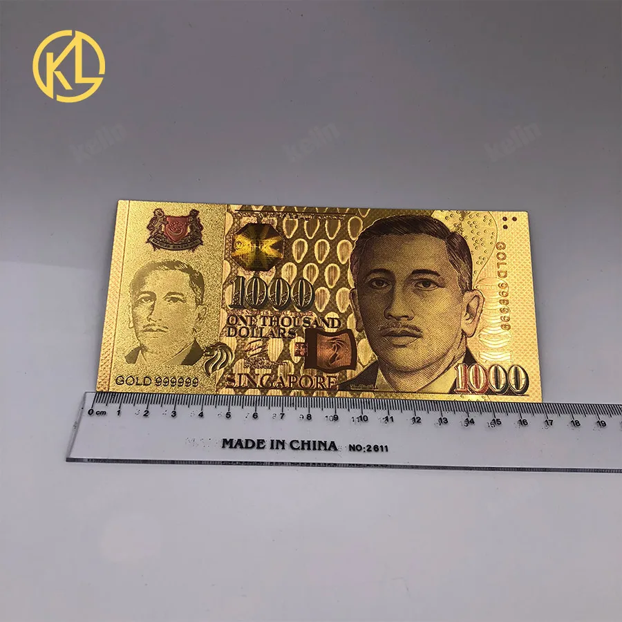 競売 S $1000シンガポールドルゴールド紙幣プラスチックマネー金箔 コレクション