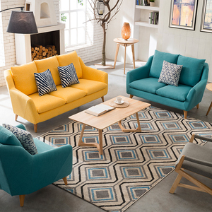 Vente chaude style européen confortable meubles de maison jaune et bleu 1 + 2 + 3 canapé tissu canapé fixe - Product Image 2