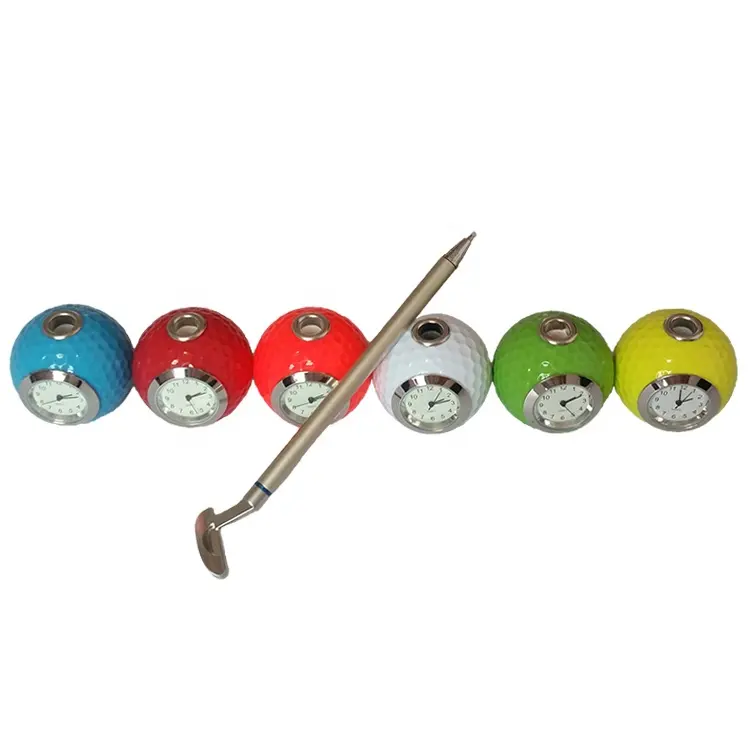 Mini Golf kulübü şekli tükenmez kalem ile golf topu saat golf promosyon masaüstü hediye