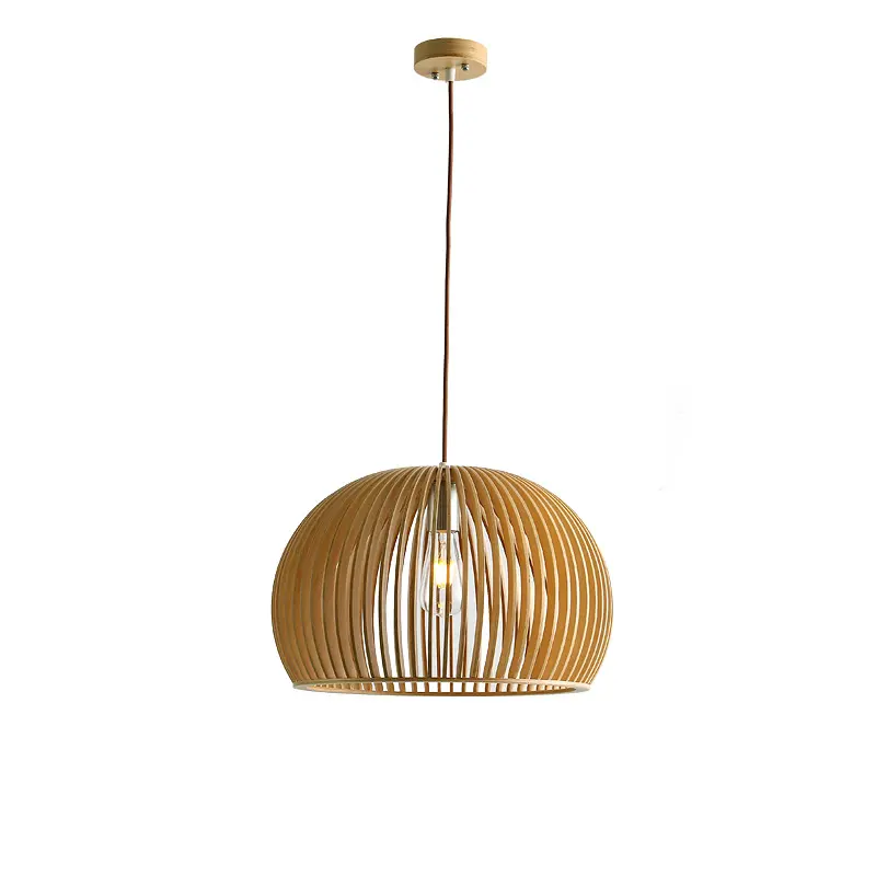 Indoor Lamp Natural Basswood Modern Wood Pendant Light For Living Room