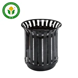 Outdoor black painted metal round outdoor garbage bin waste bin trash bin