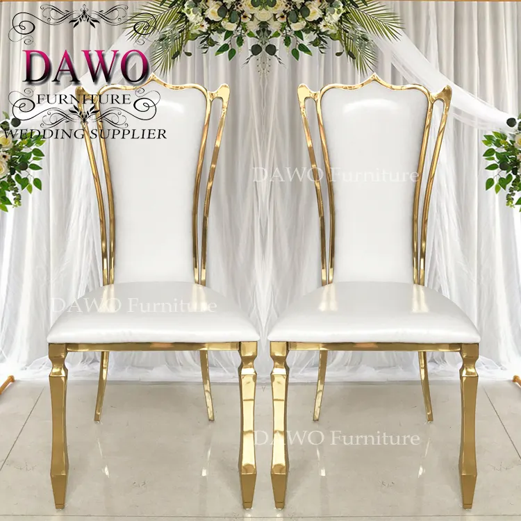 Cadeira de banquete de aço inoxidável dourado do preço baixo com couro pu branco