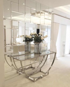 <span class=keywords><strong>Table</strong></span> <span class=keywords><strong>de</strong></span> Console avec cadre en acier inoxydable, accessoire argenté, <span class=keywords><strong>Transparent</strong></span>, en verre trempé, modèle simple - Product Image 2