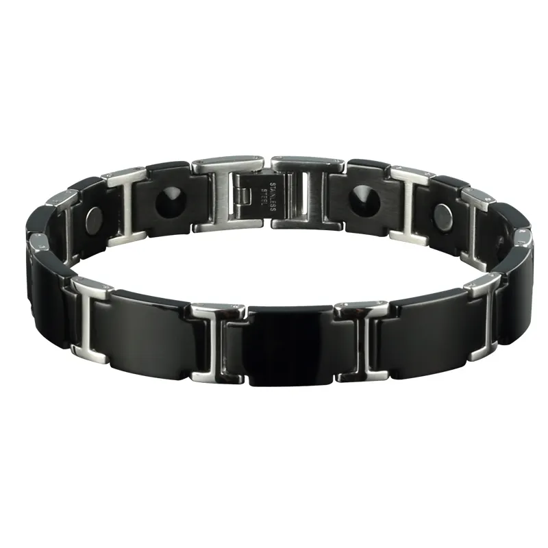 P098 tormalina personalizzata germanio potenza energia scalare terapia magnetica perline colore nero donna uomo bracciali in acciaio inossidabile