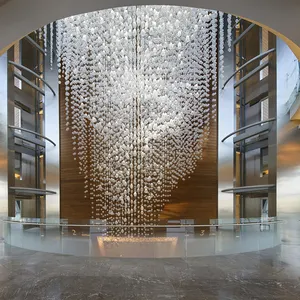 Personalizado moderno grande hotel lobby casamento luxo vidro longo k9 cristal lustre