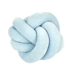 Wholesale Custom Home Decoration Light Blue Velour Plush Knot Ball Sofa Directive Throw Pillow Cushion