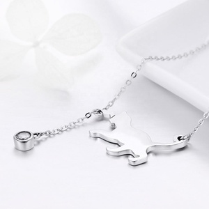 GN08 moda sürgülü hakiki 925 ayar gümüş sevimli Pet kedi kedi uzun zincir kolye bayanlar ayar takı - Product Image 3
