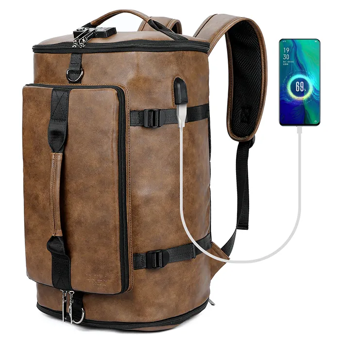 VICUNA POLO 2022 Ergonomic Single Shoulder Tote Laptop Backpack mit Password Lock PU Leather USB Anti-diebstahl Travel Backpack Bag