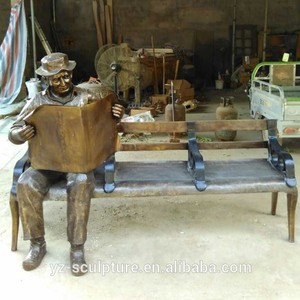 Las películas de vida tamaño bronce viejo hombre sentado estatua en el banco esculturas para la decoración del jardín - Product Image 3