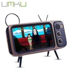 Wireless Retro TV Shape Speaker Play Mobile Phone Holder Watch Movie Stand powerbank wireless speaker fast shipping