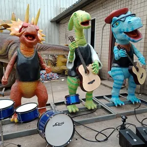 アニマトロニック漫画恐竜バンド歌と演奏楽器シミュレーション楽しくて魅力的
