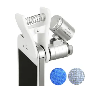 Lupa de microscopio LED Universal para teléfono móvil, Mini Clip portátil, lupa UV, Detector de moneda, linterna, 60 aumentos