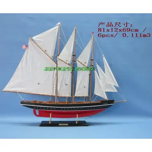 80cm 길이 나무 항해 선박 모델 "대서양", 미국 보트 모델, 레드 + 블랙 홈 컬렉션