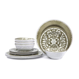 Vendedor superior ligero lavavajillas Grey de melamina de 12 piezas los platos de la cena de interior al aire libre uso - Product Image 1