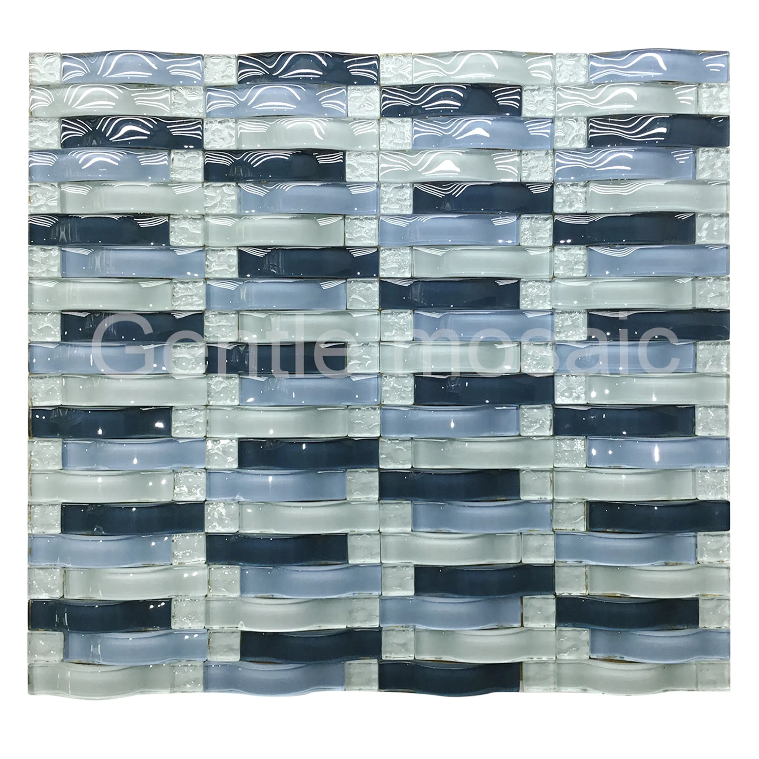 Azulejos de mosaico de vidrio arqueado, azul mezclado, 6mm, decoración de pared interior, nuevo diseño