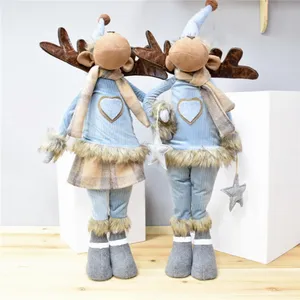 72cm Xmas Gift Elk Home Decorations Standing Moose Christmas Decor Wholesale Blue Fabric Reindeer With Star Hanging