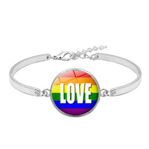 De personalidad de plata de aleación de <span class=keywords><strong>zinc</strong></span> de la joyería del arco iris corazón amor lesbianas encanto lgbt pulseras - Product Image 2