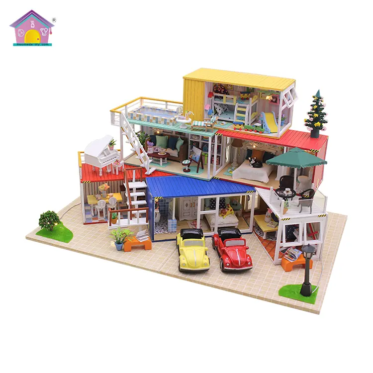 Inacabado conjunto de móveis casa de bonecas em miniatura atacado luz brinquedos educativos para crianças de madeira