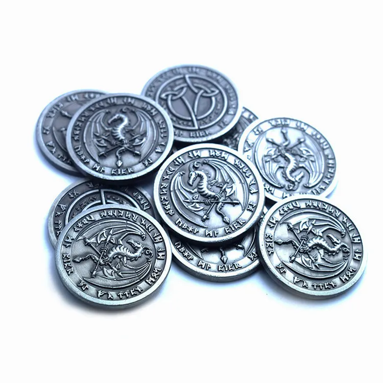 Koin kustom pabrik Tiongkok dibuat sesuai pesanan koin peringatan koleksi tantangan naga logam papan token bermain koin permainan