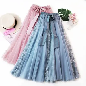 New mesh half-length skirt 2020 summer Korean version large size women's lace dress temperament fluffy skirt
