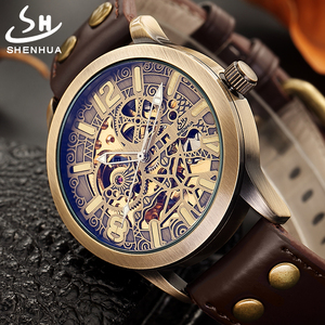 <span class=keywords><strong>Reloj</strong></span> Mecánico Automático para Hombre Shenhua 09, <span class=keywords><strong>Reloj</strong></span> de Pulsera de Bronce Vintage con <span class=keywords><strong>Esqueleto</strong></span>, <span class=keywords><strong>Reloj</strong></span> Automático de Cuerda Automática para Hombre - Product Image 3