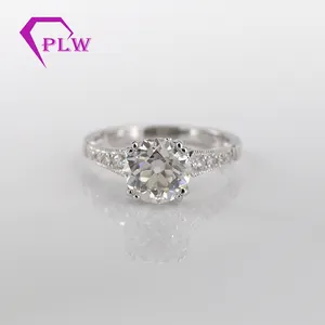 Custom OEC 7mm 1.2carat round Old european cut moissanite 14K white gold ring with moissanite accents
